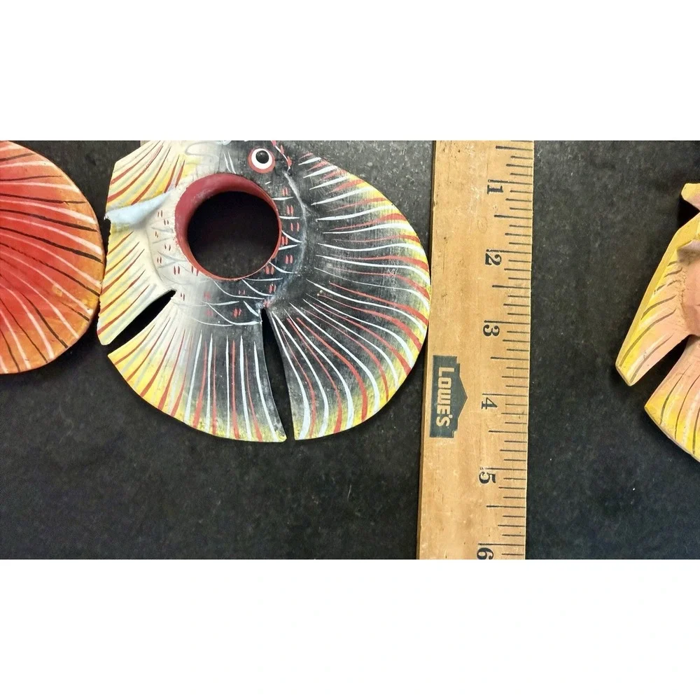 Vintage Hand Carved Wooden Fish Napkin Rings Lot of 19 Philippines Tiki MCM